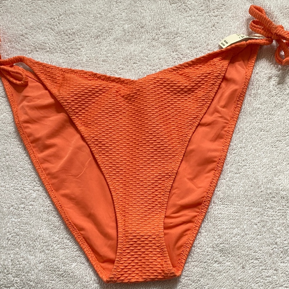 aerie Orange Textured Tie-Side Bikini Bottoms